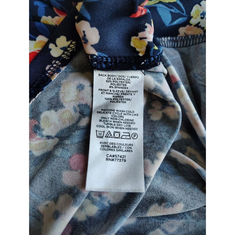 Ann Taylor Floral Blouse Small Navy V-Neck Long Sleeve Career Casual Top - Picture 7 of 7